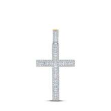  10k Yellow Gold Mens Baguette Diamond Cross Charm Pendant 2-1/2 Cttw