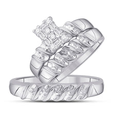  10k White Gold His Hers Round Diamond Cluster Matching Wedding Set 1/10 Cttw