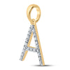 14k Yellow Gold Womens Round Diamond A Initial Letter Pendant 1/5 Cttw