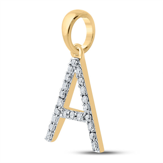 14k Yellow Gold Womens Round Diamond A Initial Letter Pendant 1/5 Cttw