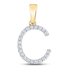  14k Yellow Gold Womens Round Diamond C Initial Letter Pendant 1/5 Cttw