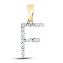  14k Yellow Gold Womens Round Diamond F Initial Letter Pendant 1/8 Cttw