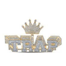  10k Yellow Gold Mens Baguette Diamond TRAP Crown Phrase Charm Pendant 8-1/2 Cttw