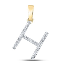  14k Yellow Gold Womens Round Diamond H Initial Letter Pendant 1/5 Cttw