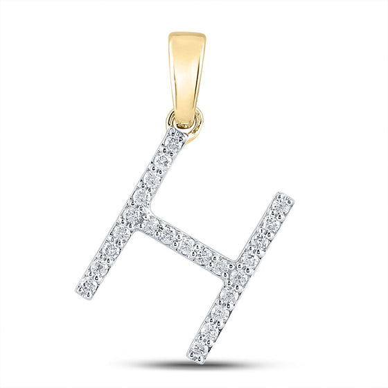 14k Yellow Gold Womens Round Diamond H Initial Letter Pendant 1/5 Cttw