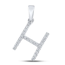  14k White Gold Womens Round Diamond H Initial Letter Pendant 1/5 Cttw