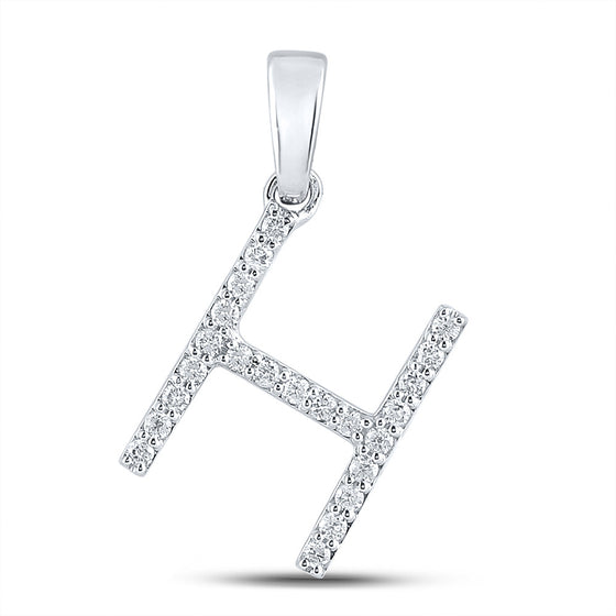 14k White Gold Womens Round Diamond H Initial Letter Pendant 1/5 Cttw