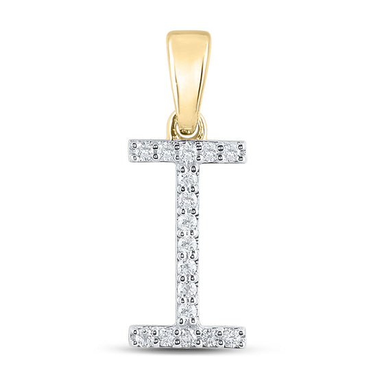 14k Yellow Gold Womens Round Diamond I Initial Letter Pendant 1/8 Cttw