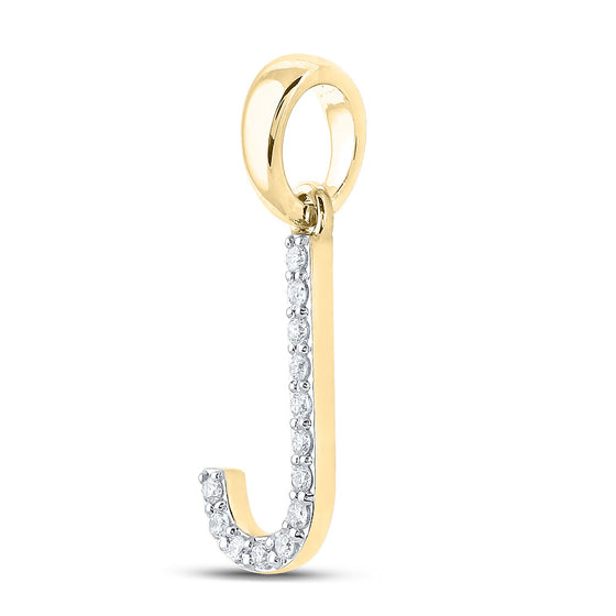 14k Yellow Gold Womens Round Diamond J Initial Letter Pendant 1/10 Cttw