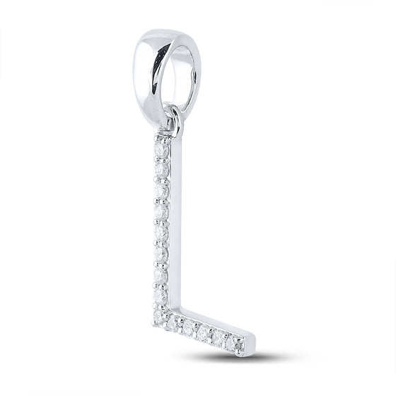 14k White Gold Womens Round Diamond L Initial Letter Pendant 1/8 Cttw