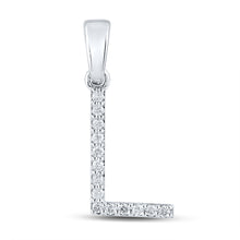  14k White Gold Womens Round Diamond L Initial Letter Pendant 1/8 Cttw