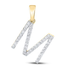  14k Yellow Gold Womens Round Diamond M Initial Letter Pendant 1/3 Cttw