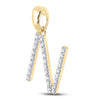 14k Yellow Gold Womens Round Diamond N Initial Letter Pendant 1/5 Cttw