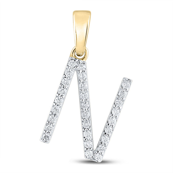 14k Yellow Gold Womens Round Diamond N Initial Letter Pendant 1/5 Cttw