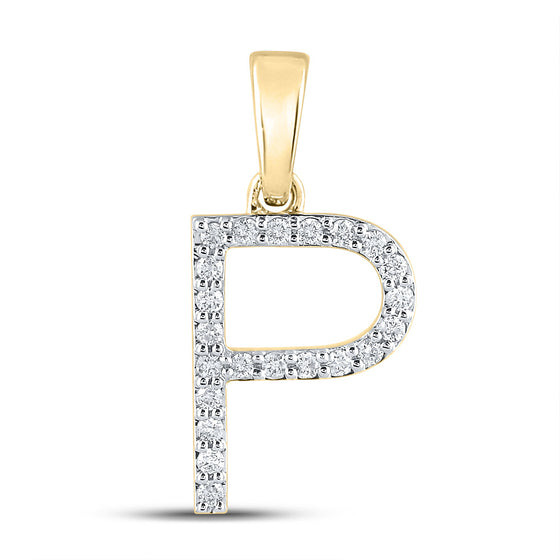 14k Yellow Gold Womens Round Diamond P Initial Letter Pendant 1/6 Cttw