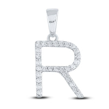  14k White Gold Womens Round Diamond R Initial Letter Pendant 1/5 Cttw