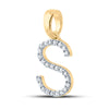 14k Yellow Gold Womens Round Diamond S Initial Letter Pendant 1/5 Cttw