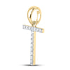 14k Yellow Gold Womens Round Diamond T Initial Letter Pendant 1/8 Cttw