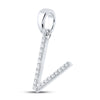 14k White Gold Womens Round Diamond V Initial Letter Pendant 1/8 Cttw