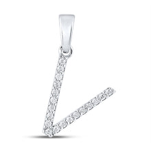  14k White Gold Womens Round Diamond V Initial Letter Pendant 1/8 Cttw