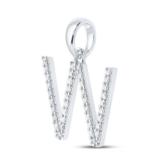 14k White Gold Womens Round Diamond W Initial Letter Pendant 1/4 Cttw