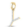 14k Yellow Gold Womens Round Diamond Y Initial Letter Pendant 1/8 Cttw