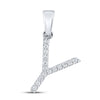 14k White Gold Womens Round Diamond Y Initial Letter Pendant 1/8 Cttw