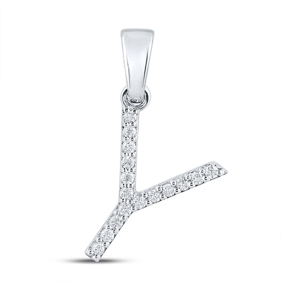 14k White Gold Womens Round Diamond Y Initial Letter Pendant 1/8 Cttw