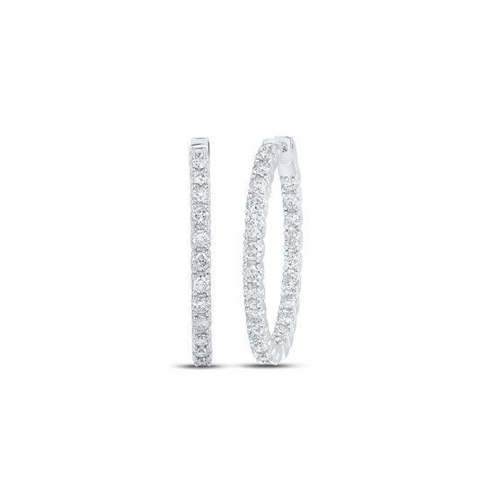 14k White Gold Womens Round Diamond Inside Outside Hoop Earrings 1-1/2 Cttw
