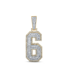  10k Two-tone Gold Mens Baguette Diamond Number 6 Charm Pendant 1-5/8 Cttw