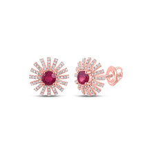  14k Rose Gold Womens Round Ruby Diamond Fan Earrings 1-3/8 Cttw