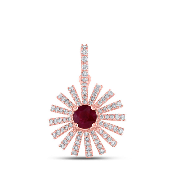 14k Rose Gold Womens Round Ruby Diamond Circle Pendant 4 Cttw