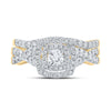 14k Yellow Gold Round Diamond Halo Bridal Wedding Ring Band Set 1 Cttw
