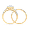 14k Yellow Gold Round Diamond Halo Bridal Wedding Ring Band Set 1 Cttw