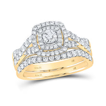  14k Yellow Gold Round Diamond Halo Bridal Wedding Ring Band Set 1 Cttw