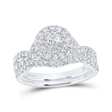  14k White Gold Round Diamond Halo Bridal Wedding Ring Band Set 1 Cttw