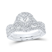  14k White Gold Round Diamond Halo Bridal Wedding Ring Band Set 1 Cttw