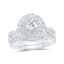  14k White Gold Round Diamond Halo Bridal Wedding Ring Band Set 1-1/2 Cttw
