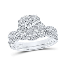  14k White Gold Round Diamond Halo Bridal Wedding Ring Band Set 1 Cttw