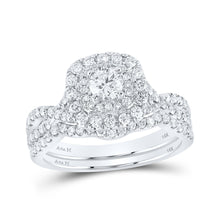  14k White Gold Round Diamond Halo Bridal Wedding Ring Band Set 1 Cttw