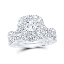 14k White Gold Round Diamond Halo Bridal Wedding Ring Band Set 1-1/2 Cttw