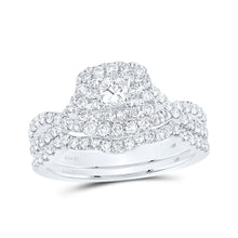  14k White Gold Princess Diamond Halo Bridal Wedding Ring Band Set 1 Cttw