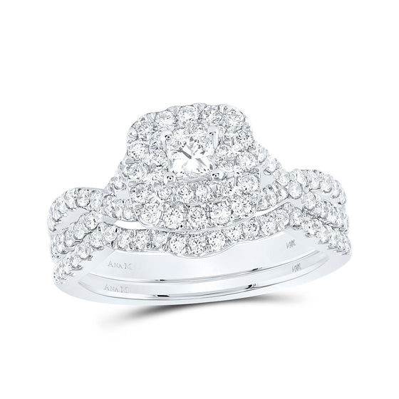 14k White Gold Princess Diamond Halo Bridal Wedding Ring Band Set 1 Cttw