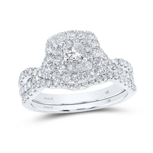  14k White Gold Princess Diamond Halo Bridal Wedding Ring Band Set 1 Cttw