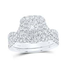  14k White Gold Princess Diamond Halo Bridal Wedding Ring Band Set 1-1/2 Cttw