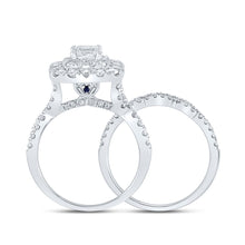  14k White Gold Princess Diamond Halo Bridal Wedding Ring Band Set 2 Cttw