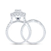 14k White Gold Princess Diamond Halo Bridal Wedding Ring Band Set 2 Cttw