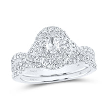  14k White Gold Oval Diamond Halo Bridal Wedding Ring Band Set 1 Cttw