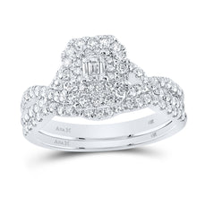  14k White Gold Emerald Diamond Halo Bridal Wedding Ring Band Set 1 Cttw