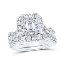  14k White Gold Emerald Diamond Halo Bridal Wedding Ring Band Set 2 Cttw